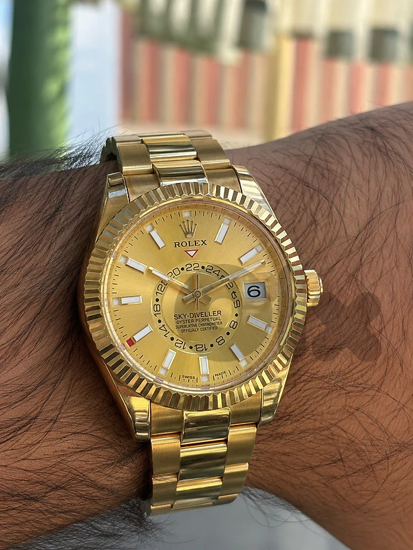 Rolex Sky-Dweller – Full Gold | Champagne Dial | Fluted Bezel