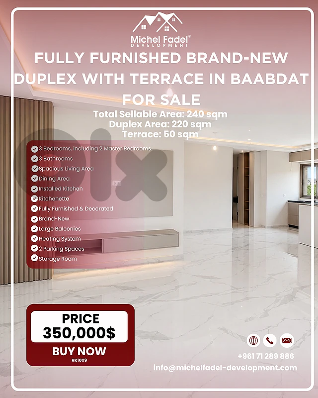 RK1009-Fully Furnished  Duplex with Terrace for Sale in Baabdat
