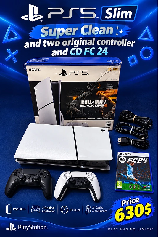 ps5 slim & 2 orginal controller & cd fc24