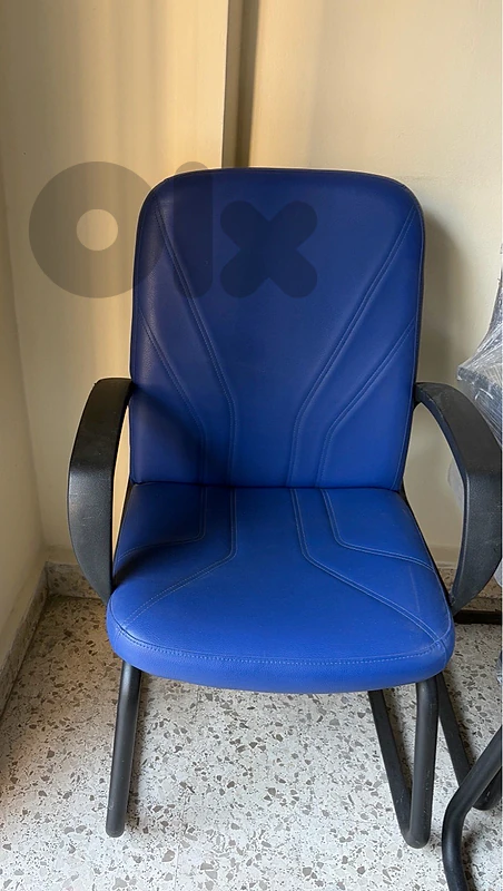 Blue Leather Office Chair with Armrests
