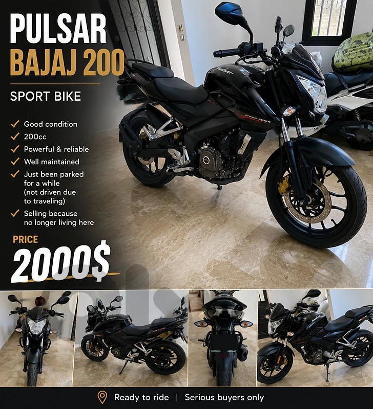 Bajaj Pulsar NS200 – Sport Bike – Very Good Condition – $2,000