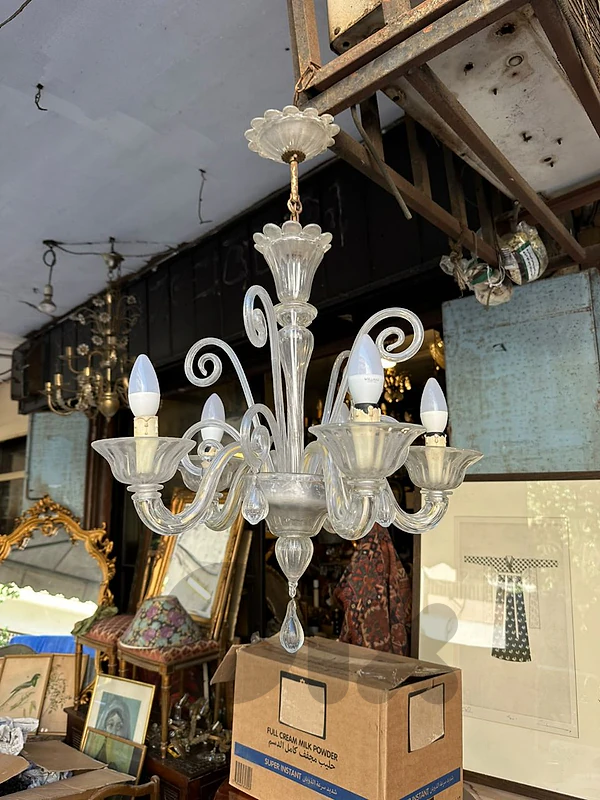 Mid-century  Murano glass chandelier mini  italy 5 branches