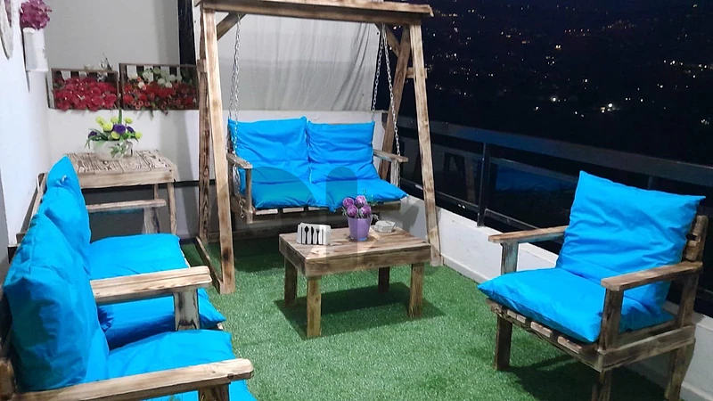 Wooden balcony sitting