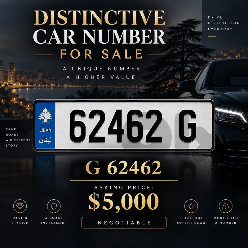 Special Lebanese Car Plate G 62462 – Unique Number