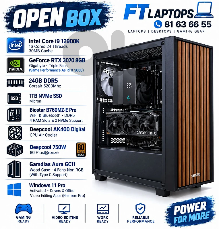 OPEN BOX GAMING PC CORE I9 GENERATION 12900K /RTX 3070/ RAM 24GB DDR5 OPEN BOX GAMING PC CORE I9 GENERATION 12900K /RTX 3070/ RAM 24GB DDR5