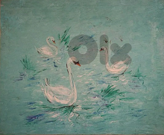 Vintage Swan oil painting