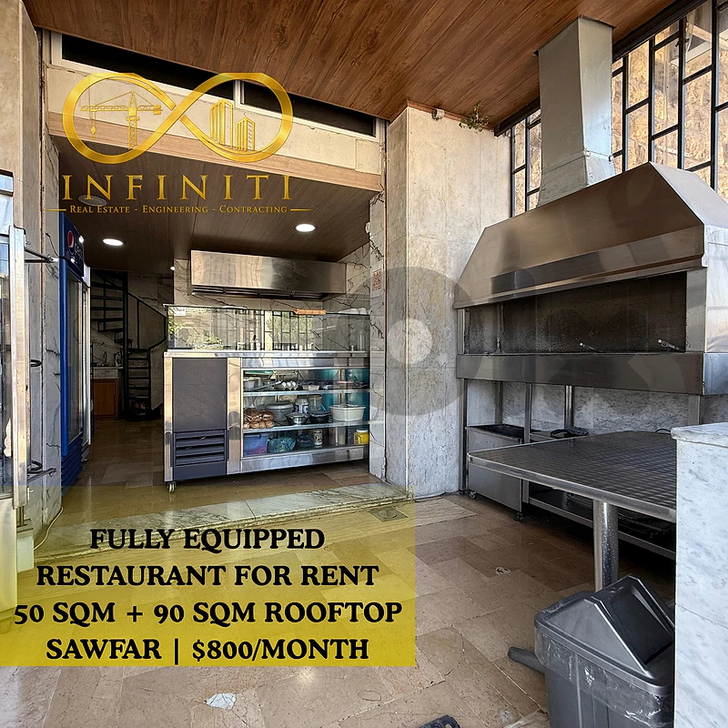 Fully Equipped Restaurant for Rent in Sawfar, Aley | Rooftop Terrace