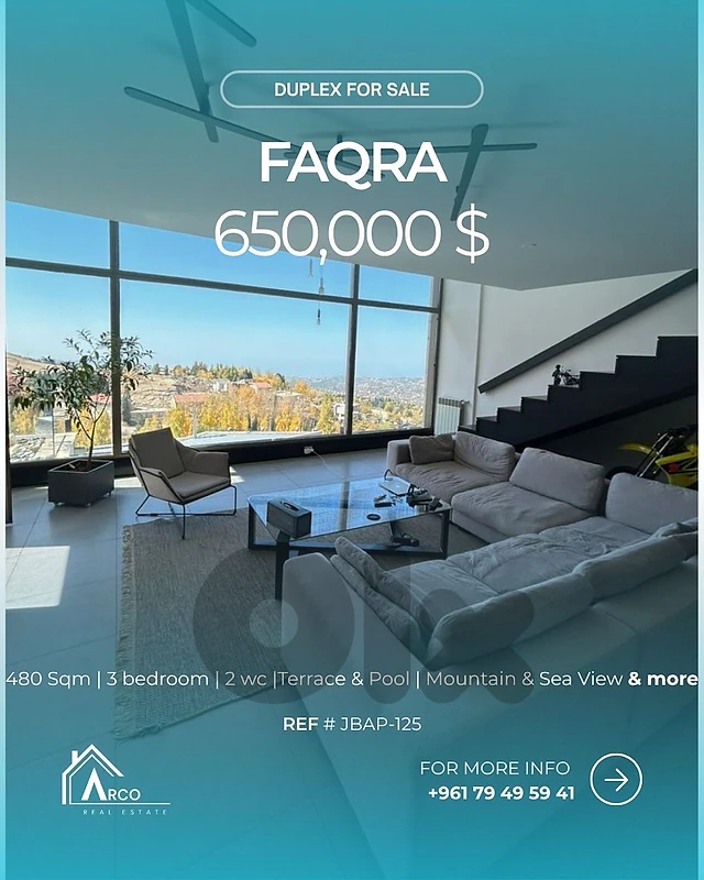 Duplex For Sale In Faqra Open Sea View 650,000$ ( JbAp125)