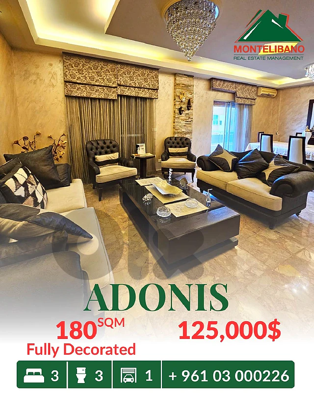 Fully Decorated 180 sqm Apartment For Sale in Adonis أدونيس