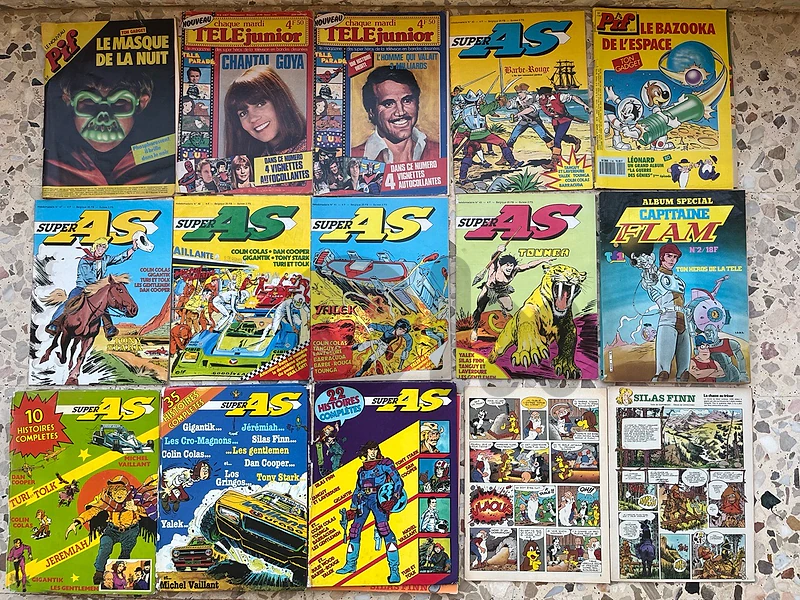 12 BD et magazines vintage(Super 4AS, Capitaine Flam, Pif, Téléjunior)