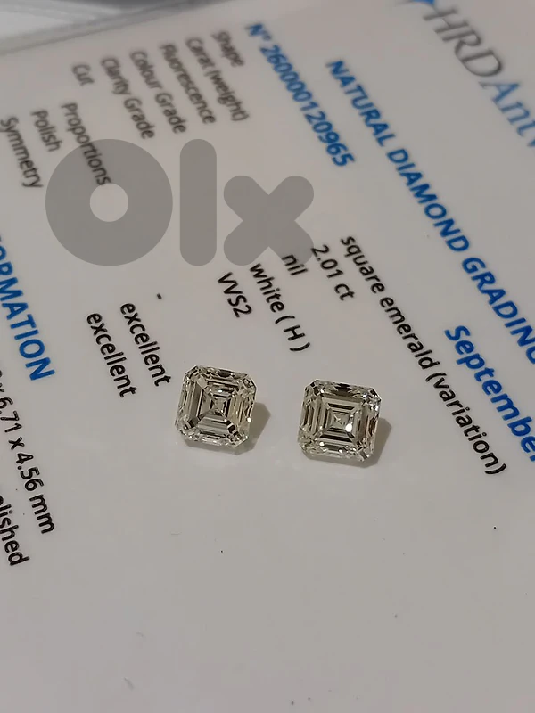 certified hrd 2 ct. each. H vvs2 ex ex nil
