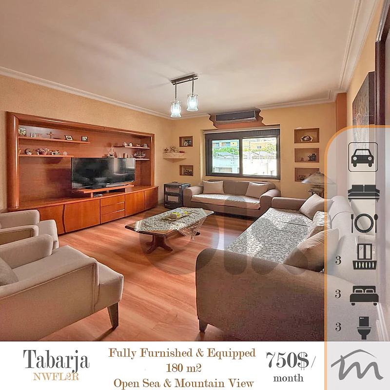 Tabarja | Fully Furnished 180m² | Prime Neighborhood | Open Sea View