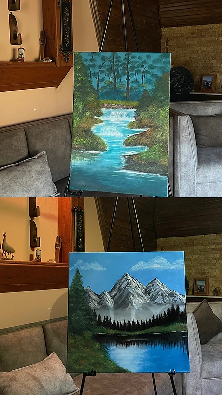 The forest river And Mountain silence paintings