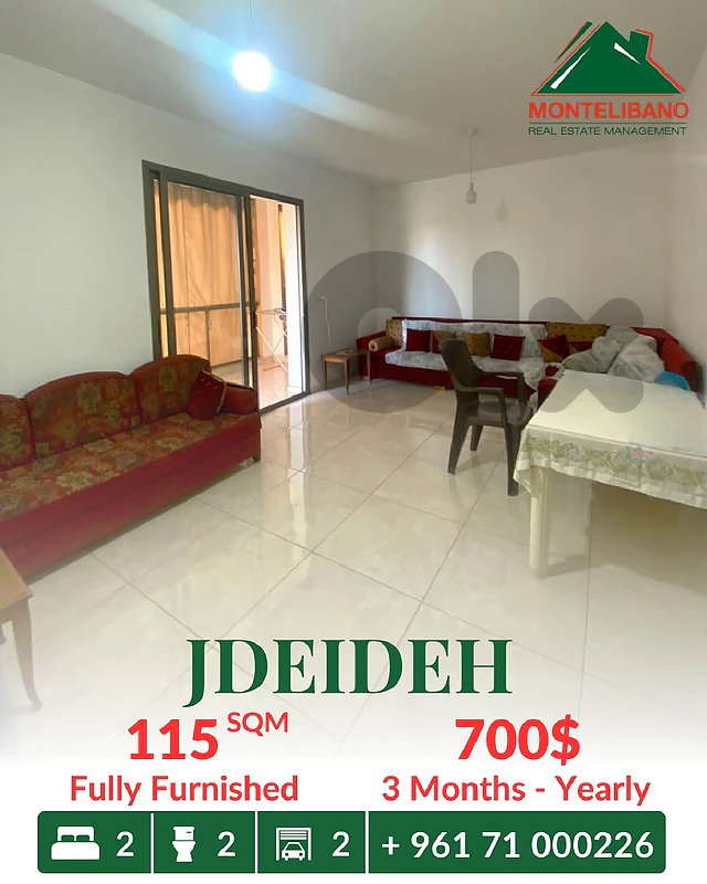 Fully Furnished 115 sqm Apartment For Rent in Jdeideh جديدة