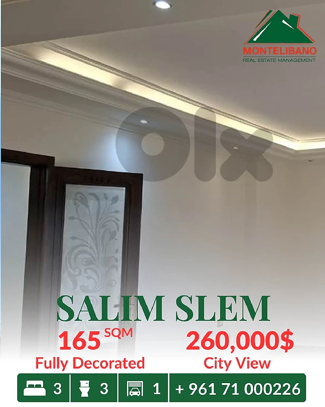 165 sqm Apartment For Sale in Salim Slem سليم سلام with City View