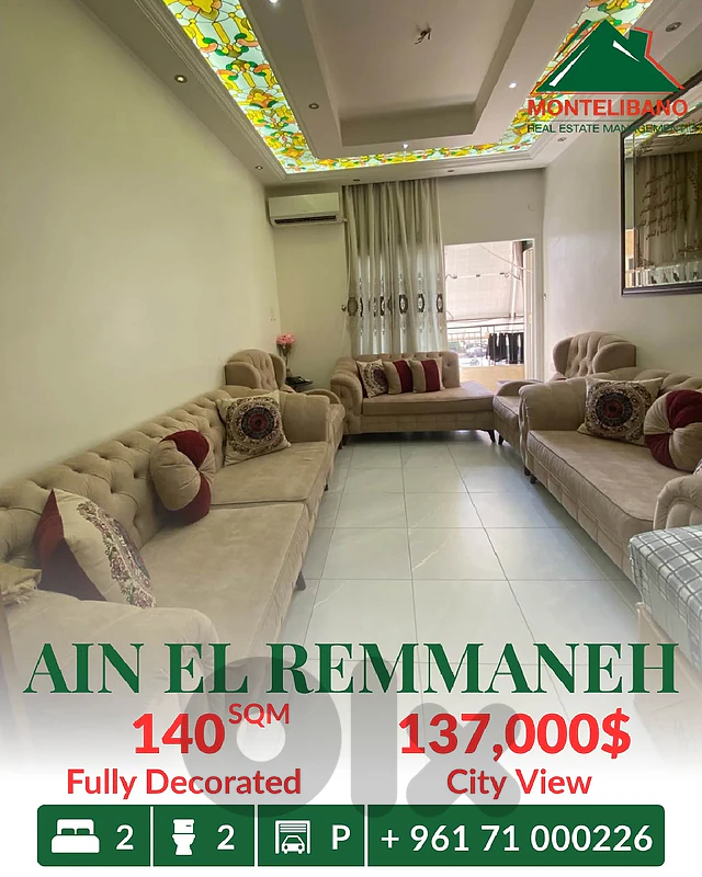 140 sqm Apartment For Sale in Ain El Remmaneh عين الرمانة