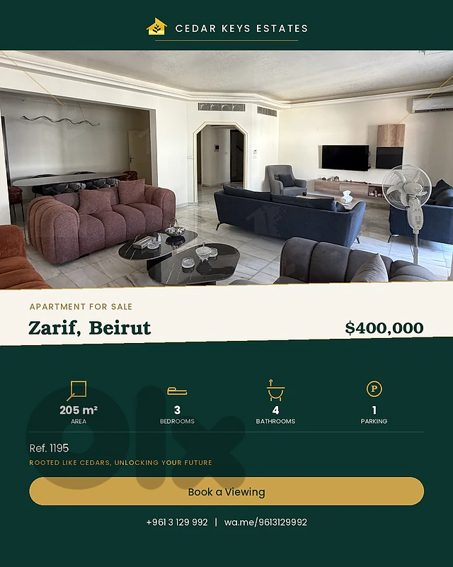 Furnished Apartment For Sale — Zarif, Beirut