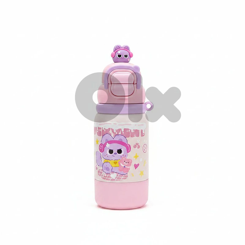 Cartoon Stainless Steel Kids Water Bottle with Built-in Cup 500ml