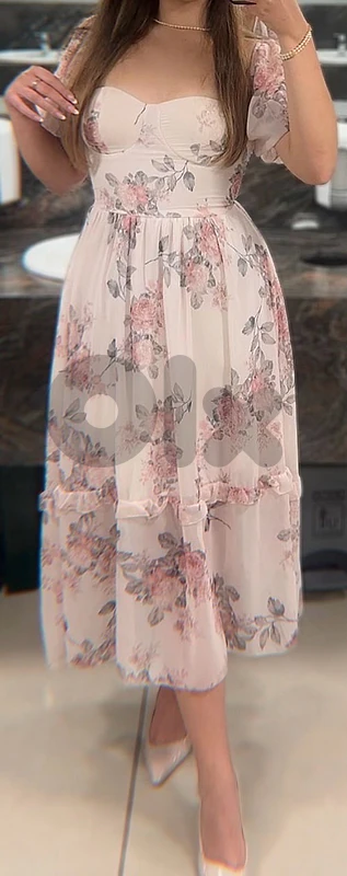 Floral Chiffon Milkmaid Maxi Dress - Corset Bust & Puff Sleeves