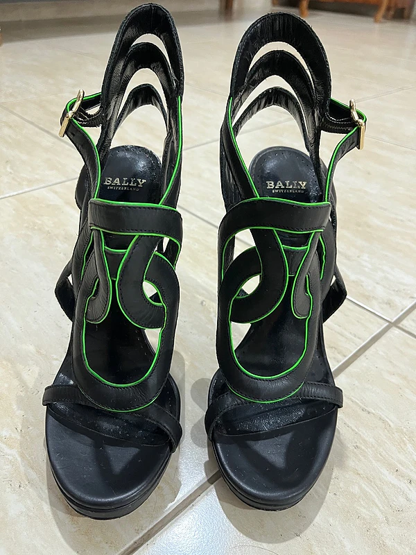 Original Bally Black Leather Strappy Platform Sandals