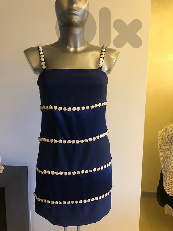 summer sale! dark blue mini dress with white flowers