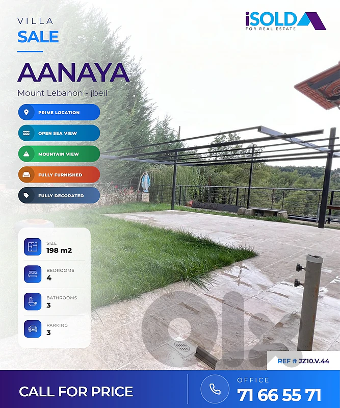 Villa + mountain & sea view for sale in Aanaya - فيلا للبيع في عنايا