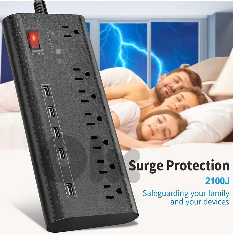 GOMYHOM Surge Protector Power Strip + 5USB Ports (6A Max) & 7 Outlets