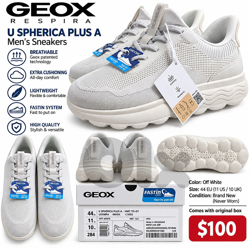 GEOX U Spherica Plus A – Never Worn -Off White Size: EU 44 / US 11