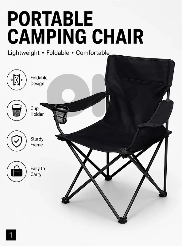 Portable Lightweight Outdoor Camping Chair with Cup Holder, Foldable