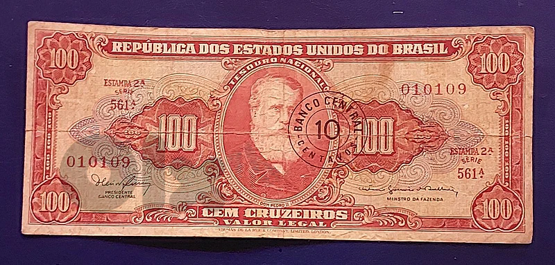 Brasil 100 Cruzeiros overprinted 10 Centavos 1967