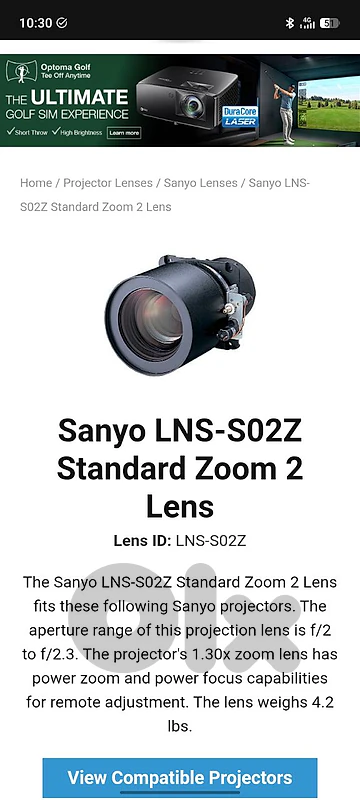 Sanyo LNS-S02Z Standard Zoom 2 Lens, 1.3x