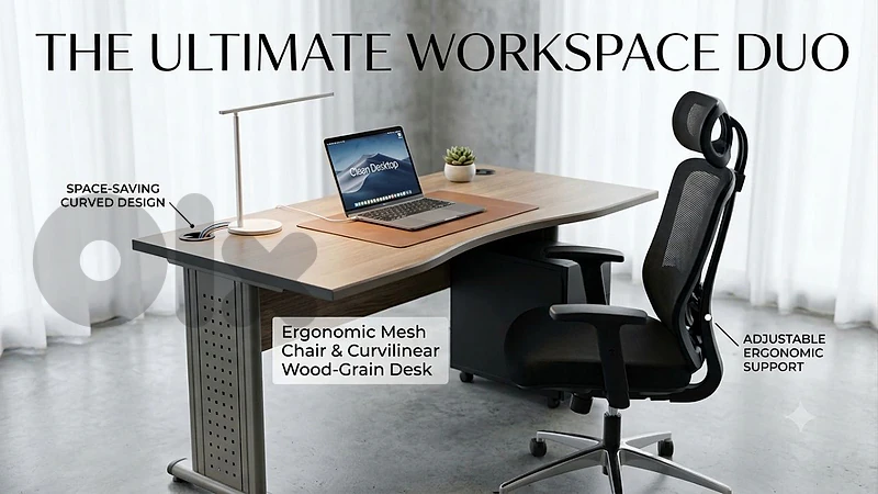 Curved desk and Ergonomic Mesh Chair