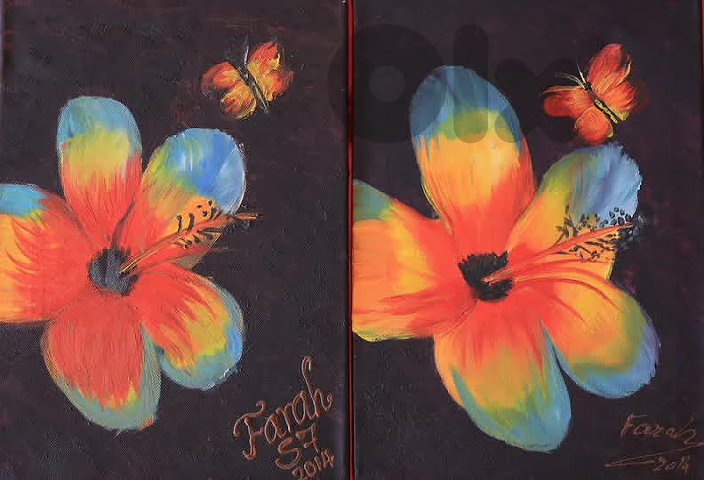 2 flowers painting OIL 25X35cm