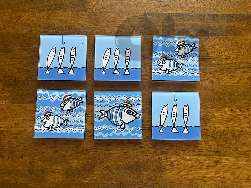 Glass Coasters (7 pieces) - Sea/Fish theme - NEW