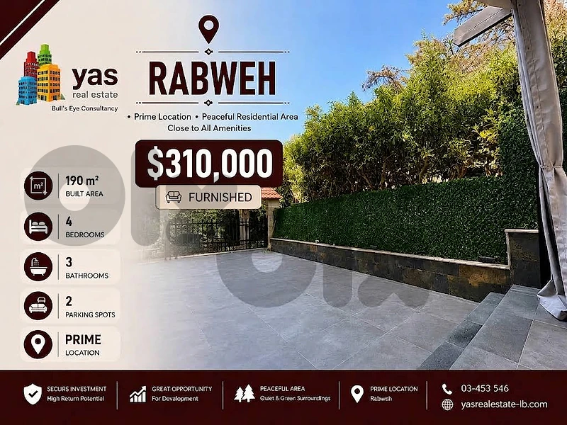 Rabweh 190m2 | 110m2 garden | Furnished | Decorated | Sea View | MJ |