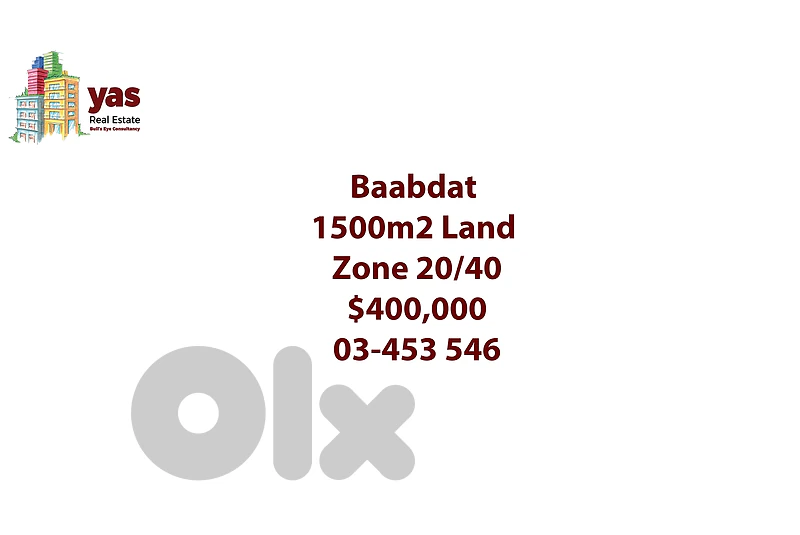 Baabdat 1500m2 | Land | Coeff 20/40 | Prime Location | TCH