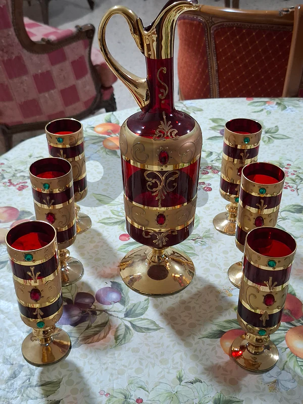 Murano Tre Fuochi Ruby Red Glass Hospitality Set
