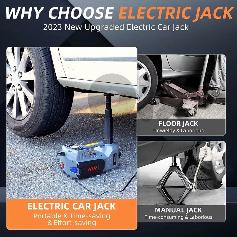 12V Electric Car Jack Pro Kit. Tire Inflator, Drill, Jack