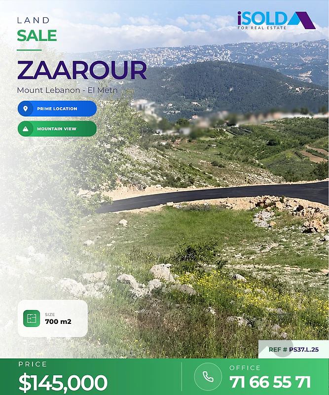 A prime location 700 m2 land for sale in Zaarour