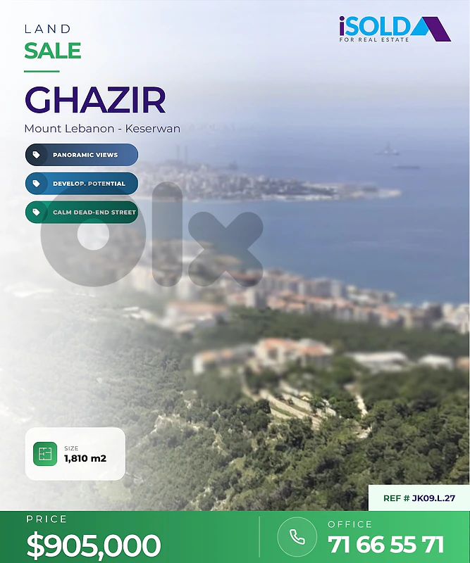 Prime residential land+potentiel+panoramic views for sale in Ghazir