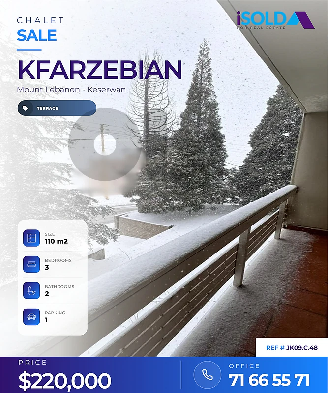 A 110 m2 ground floor chalet with a terrace for sale in kfarzebian