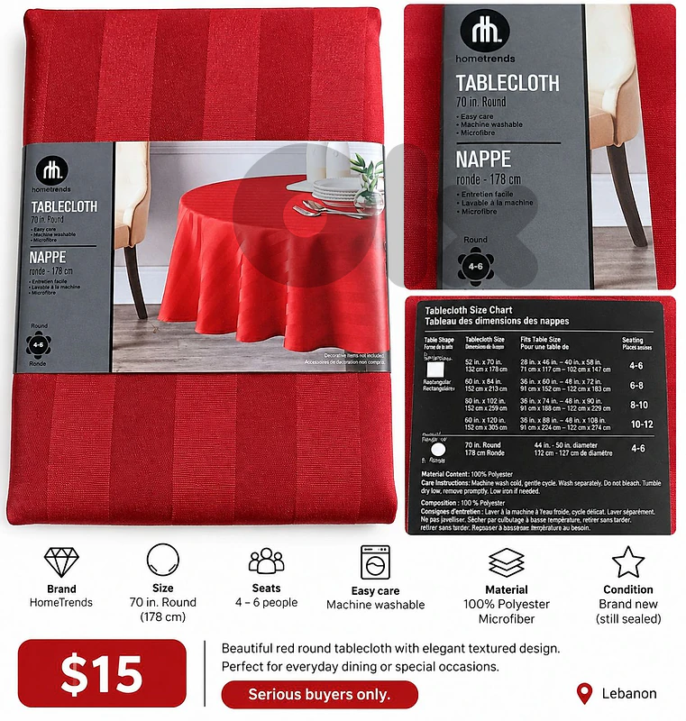 NEW ROUND TABLECLOTH – 178 CM