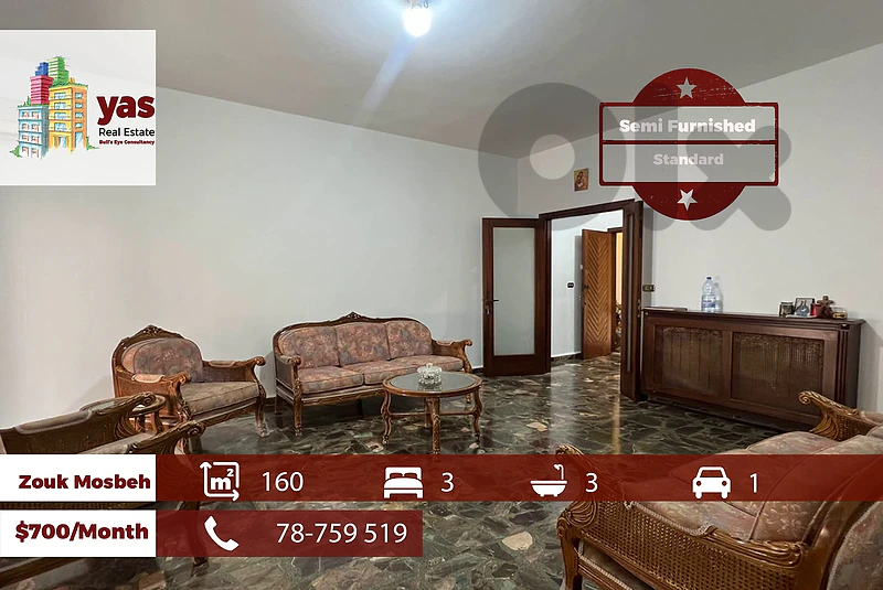 Zouk Mosbeh 160m2 | Semi Furnished | Calm Street | Rent  |EH/RH