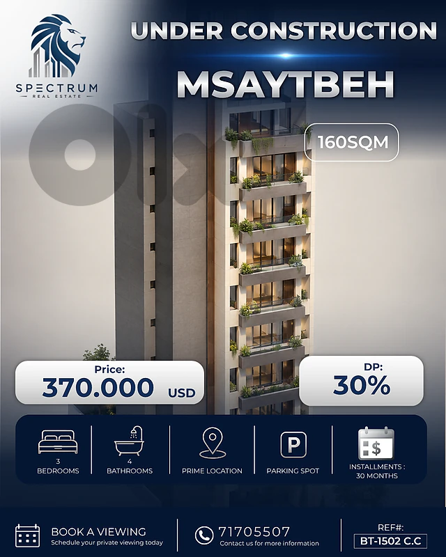 PROJECT UNDER CONSTRUCTION IN MSAYTBEH | 160SQ | 3 BEDS | BT-1502 C.C