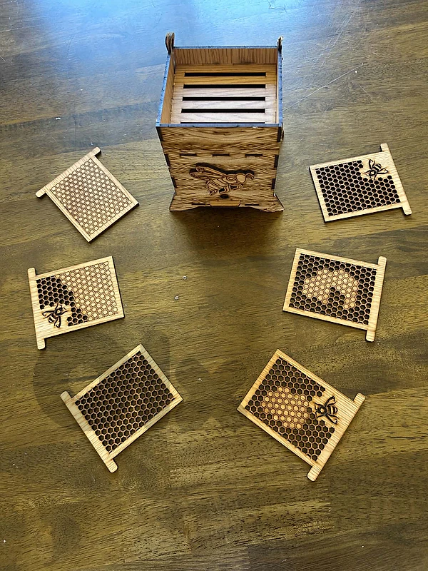 Wood Coasters/Trivets (6 pieces) - Bee/Honey theme