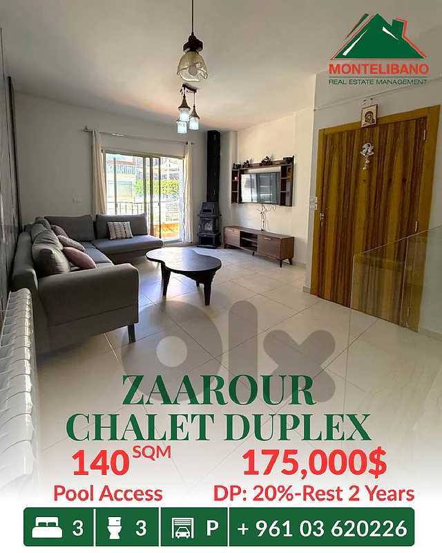 140 sqm Chalet Duplex For Sale in Zaarour زعرور with Pool Access
