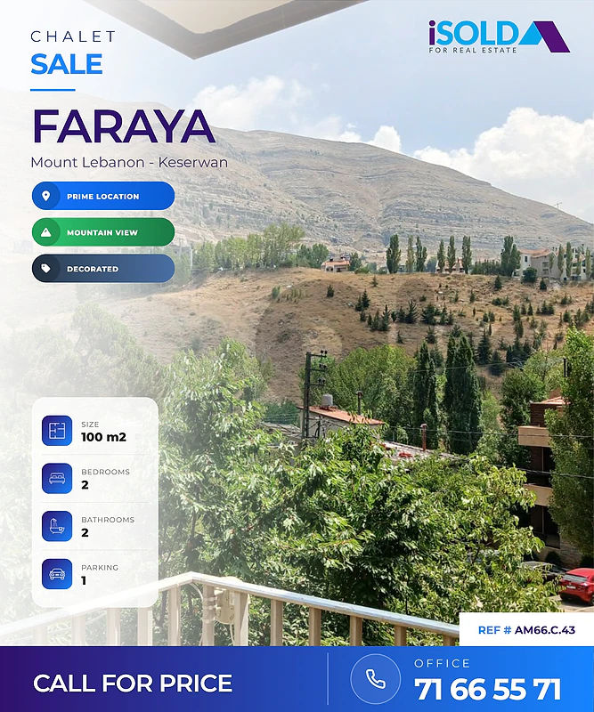 Chalet + mountain view for sale in Faraya - شاليه للبيع في فاريا