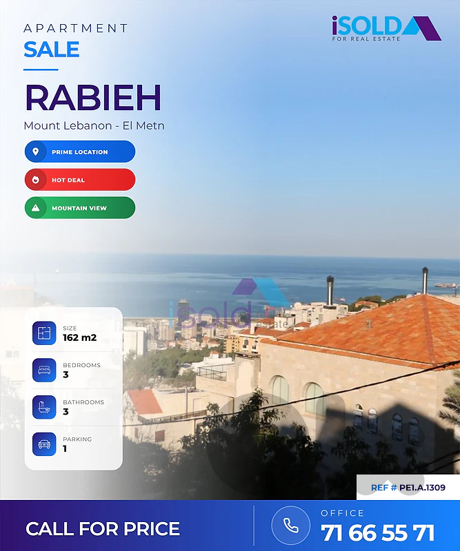 162 m2 aprt+mountain/sea view 4sale/antelias / Rabieh Side