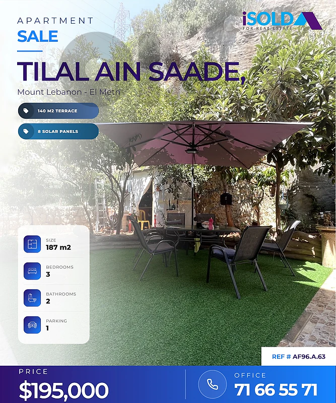 A 140 m2 apartment with a 140 m2 terrace for sale in Tilal Ain Saade