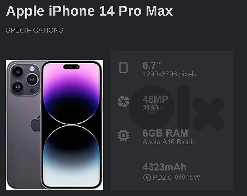 iphone 14 pro max مستعمل جيد battary75